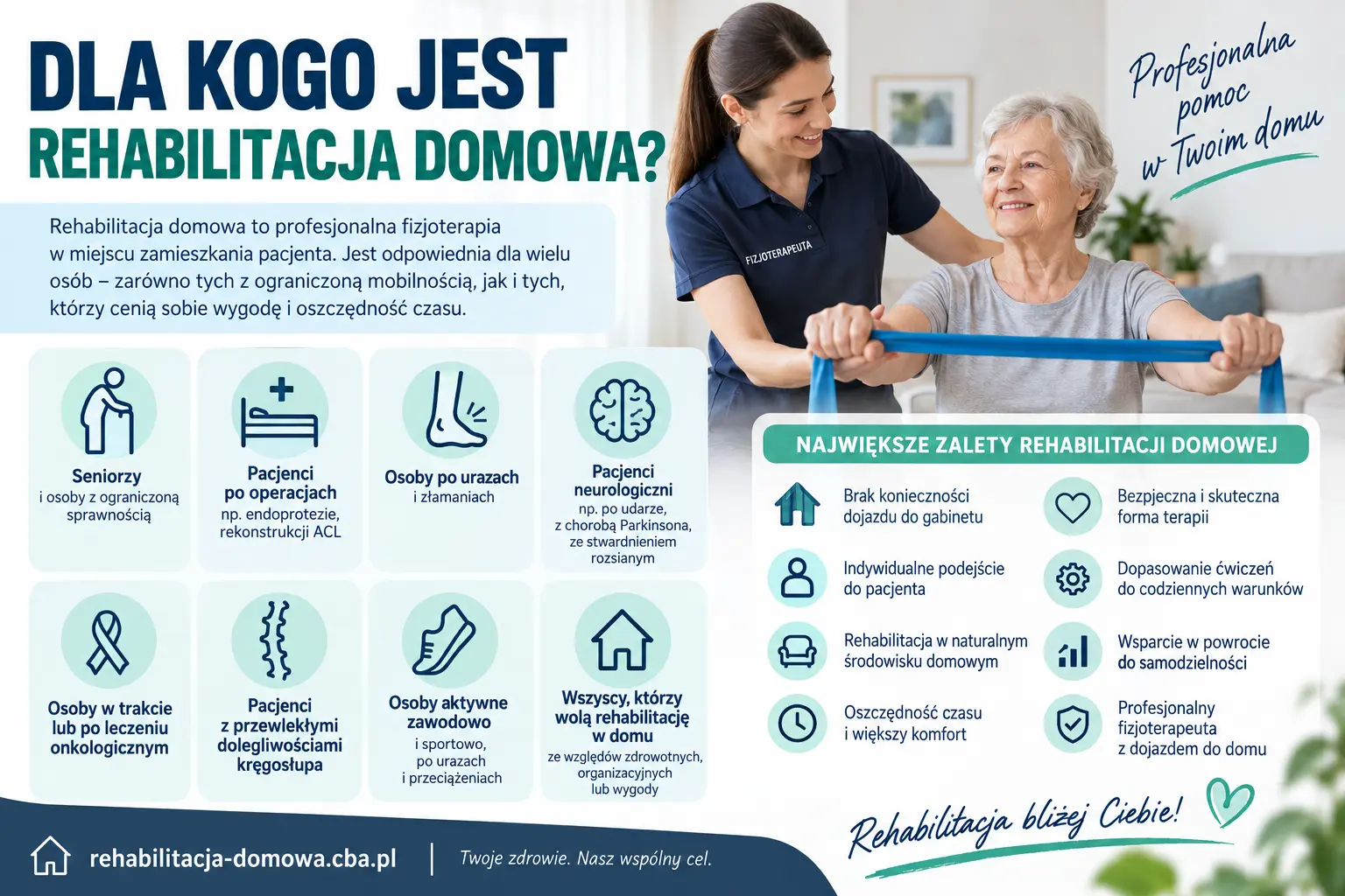Dla kogo jest rehabilitacja domowa – grupy pacjentów i zalety terapii w domu